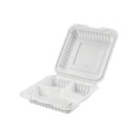 PP White Hinged 3-Comp Container 8x8x2.7" - 150 pcs/cs