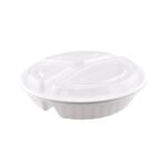 48oz 3-Compartment White Round Container - 150 sets/cs