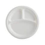 Bio Sugarcane Bagasse 3-Compartment 10" Round Plate 500/cs